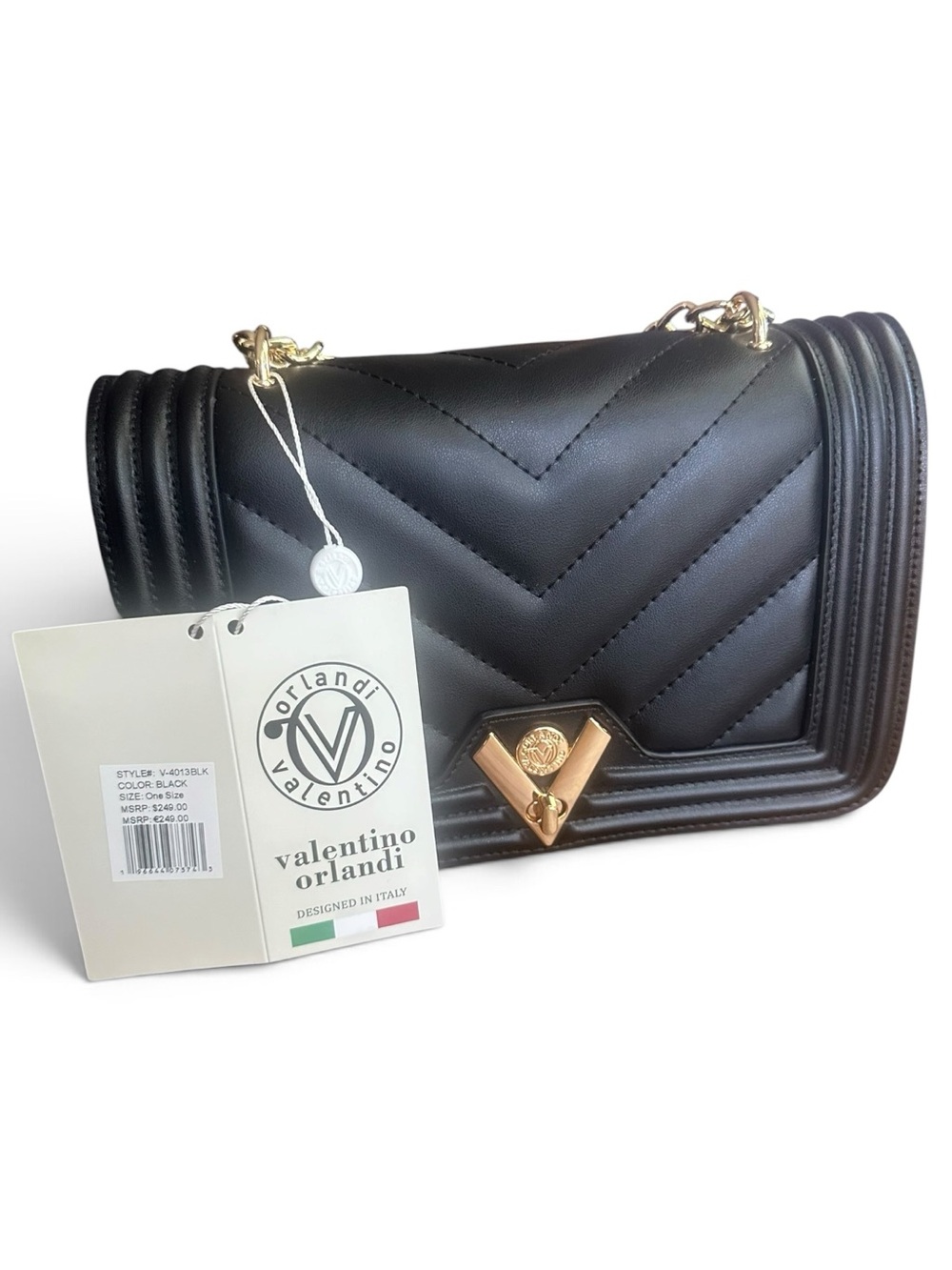NWT Valentino Orlandi Black Quilted Crossbody Shoulder Bag Gold Chain Italy